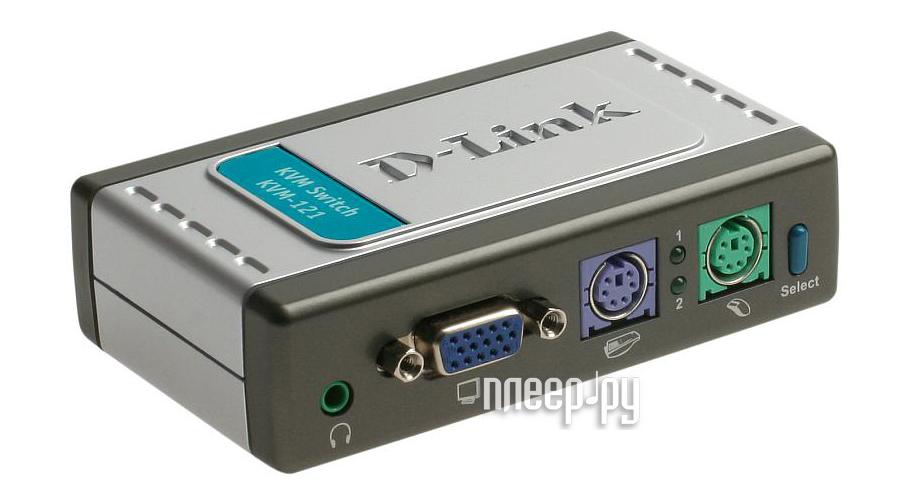 KVM Switch D-Link KVM-121 2-PORT (клавиатураPS/2+мышьPS/2+VGA15pin+Audio +2 комплекта кабелей 1.8m)