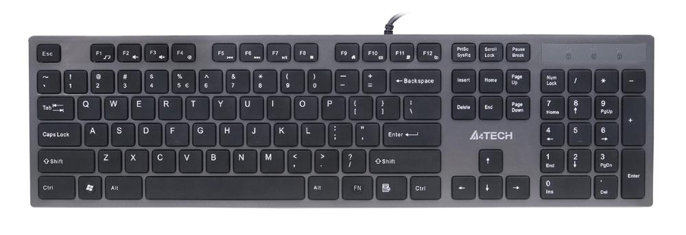 Клавиатура A4 Tech KV-300H dark Grey (USB, ультратонкая, ноутбучный механизм клавиш, 2 USB порта)