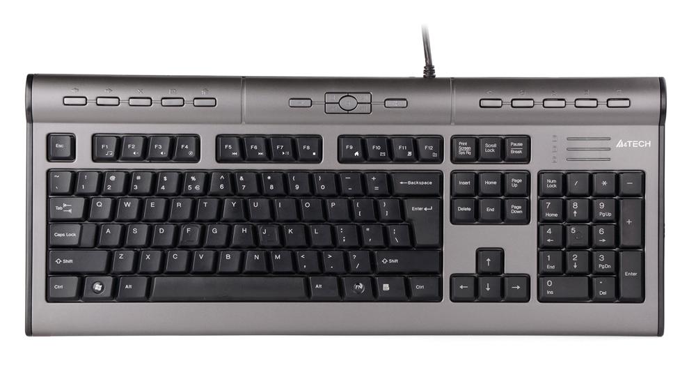 Клавиатура A4 Tech KLS-7MUU (Silver-Grey, Multimedia, разъёмы USB 2.0 + наушники + микрофон), USB