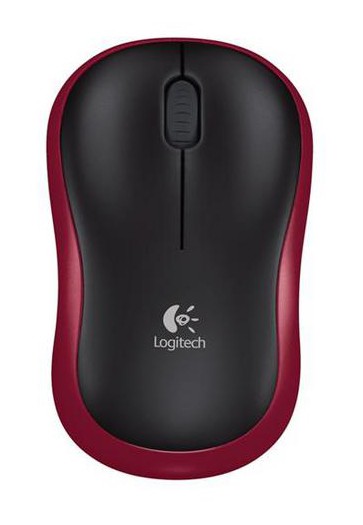 Mouse Wireless Logitech M185 (910-002240) 3btn+Roll, Black/Red, mini-приёмник, USB, RTL