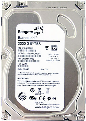 HDD 3.5" SATA-III Seagate 3TB Barracuda 7200.14 (ST3000DM001) 7200RPM 64Mb 6Gb/s