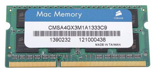 SO-DIMM DDR III 4096MB PC-10600 1333Mhz Corsair MAC Memory (CMSA4GX3M1A1333C9) 1.5V 9-9-9-24 RTL