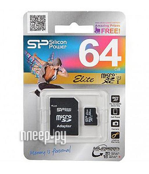 Micro SD 64 Gb Silicon Power Elite UHS-I (SP064GBSTXBU1V10-SP) Adapter SD RTL