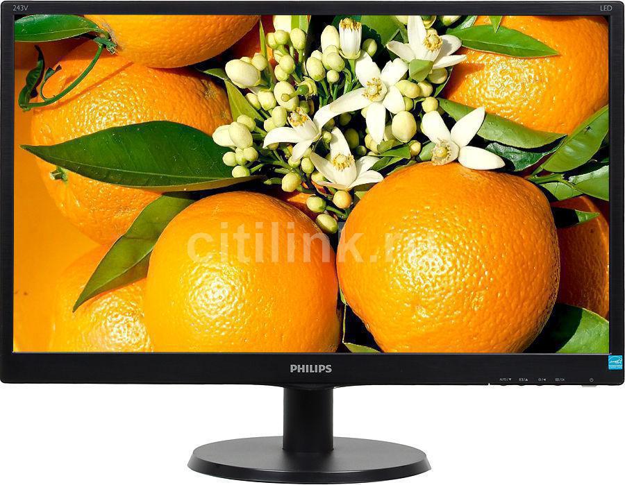 24" Philips 243V5LSB/00/01 LED Black 1920x1080, 16:9, 10M:1, 170°/160°, 5ms, 250cd/m2, VGA, DVI