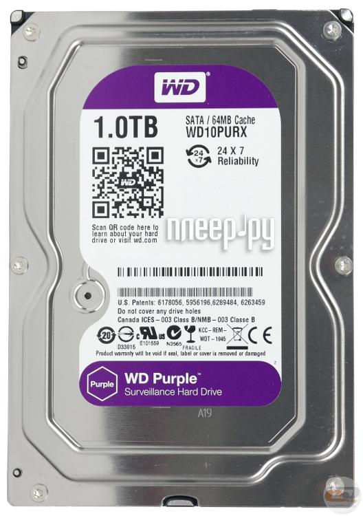 HDD 3.5" SATA-III WD 1TB Purple (WD10PURX) 5400RPM 64Mb 6Gb/s