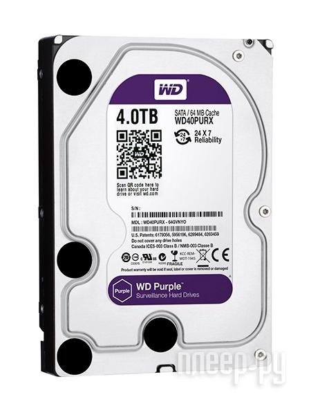 HDD 3.5" SATA-III WD 4TB Purple (WD40PURX) 5400RPM 64Mb 6Gb/s