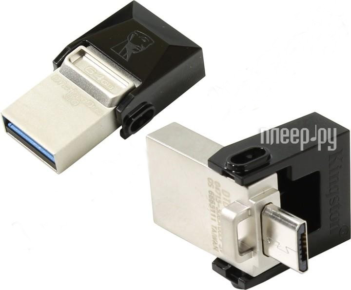 64 Gb USB3.0 Kingston MicroDuo DTDUO3/64GB Black (раскладной/пластик-металл) USB3.0 / USB micro-B OTG Retail