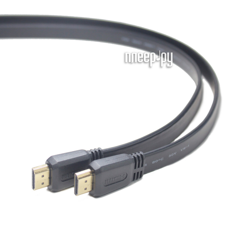 Кабель HDMI- HDMI Gembird 3.0m ver1.4, (CC-HDMI4F-10), плоский, позолоченные контакты, Black