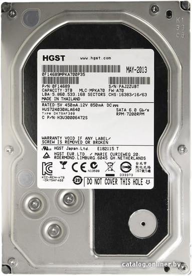 HDD 3.5" SATA-III Hitachi 3TB Ultrastar 7K4000 (HUS724030ALA640) 7200RPM 64Mb 6Gb/s