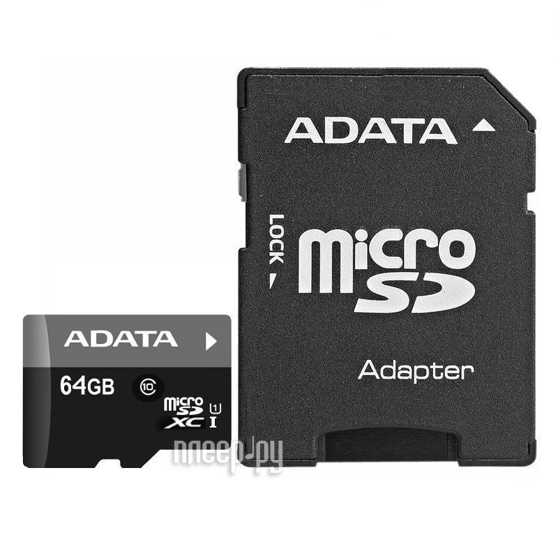 Micro SD 64 Gb A-DATA Premier Class 10 UHS-I (AUSDX64GUICL10-RA1) RTL