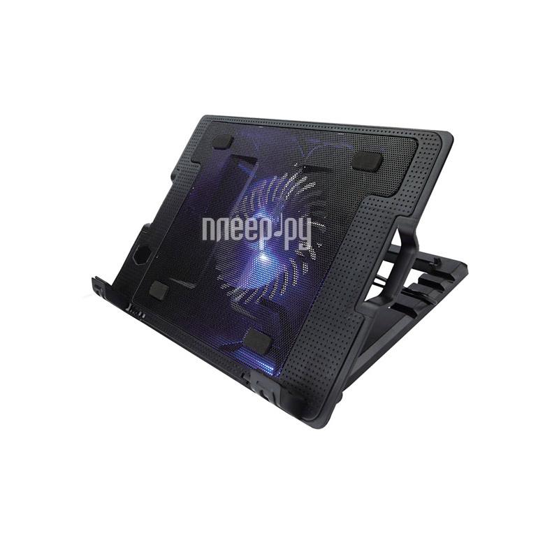 Теплоотводящая подставка под ноутбук Crown CMLS-926 черная, до 15,6", голубая подсветка, 2*USB