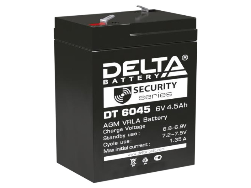 UPS Аккумулятор  Delta  DT 6045 6V/4.5Ah 70/47/107, 0.78кг,  F1