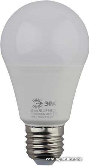 Лампа светодиодная ЭРА (smd A60-13W-840-E27) (E27, 1040 люмен, 4000К, 13Вт, 170-265В)