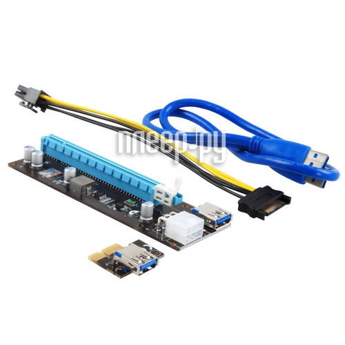 Переходник Riser SATA/eSATA/IDE/MOLEX Mining Maxi for GPU 200W+ PCI-E 1x to 16x USB 3.0 6pin