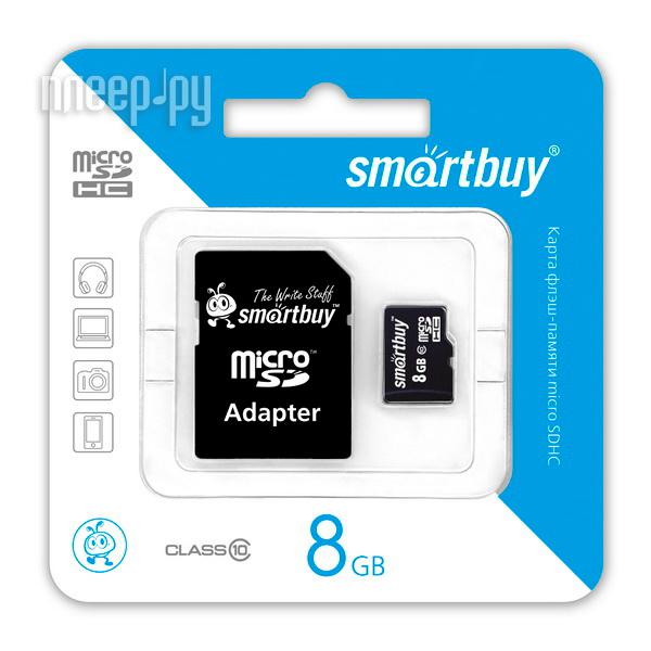 Micro SD 8 Gb SmartBuy Class10 SB8GBSDCL10-01 + адаптер