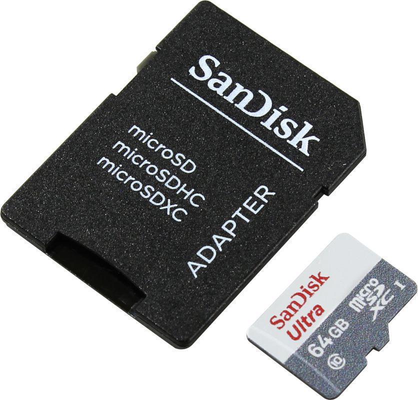 Micro SD 64 Gb SanDisk Class10 UHS-I Ultra SDSQUNS-064G-GN3MA + adapter