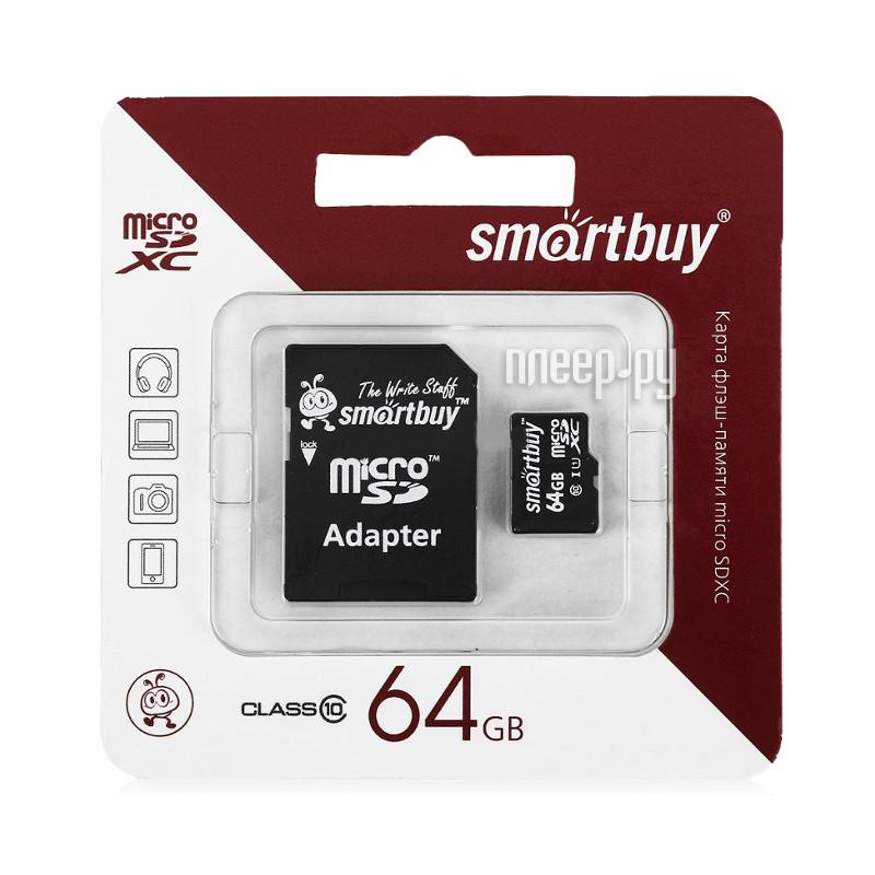 Micro SD 64 Gb SmartBuy Class10 (SB64GBSDCL10-01) + SD adapter RTL