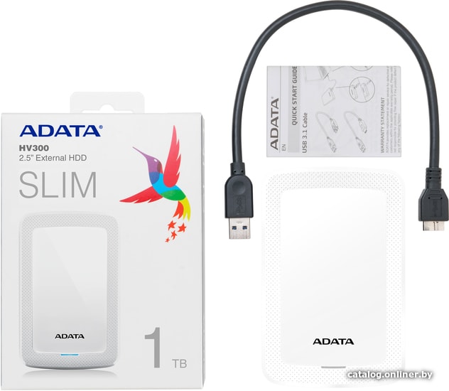 External HDD 2.5" USB3.1 A-Data 2TB HV300 (AHV300-2TU31-CWH) White RTL