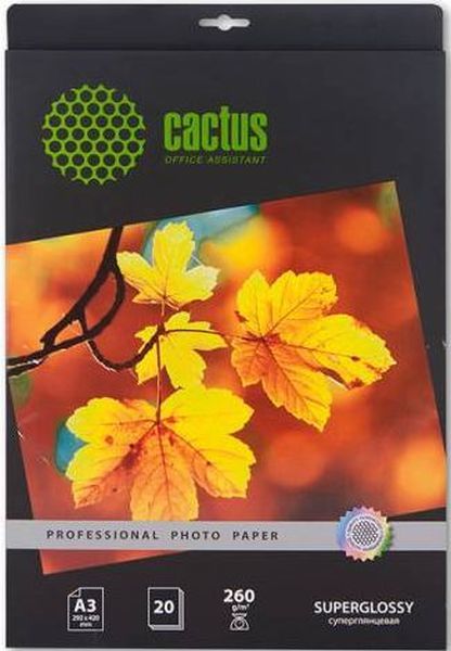Бумага Cactus CS-HGA326020 (A3, 20 листов, 260 г/м2) бумага суперглянцевая