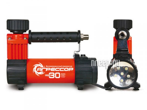 Автомобильный компрессор Агрессор AGR-30L, металлический, 12V, 140W, производ-сть 30 л./мин., LED фонарь, сумка, 1/8 AGR-30L