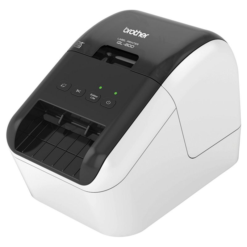 Принтер Brother для печати этикеток QL-800 с USB для ПК и Mac. Печать черного и красного текста. Печатает наклейки шириной до 62 мм. QL800R1