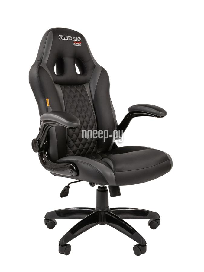 Кресло Chairman game 15 чёрный/серый Игровое кресло (экокожа, регулируемый угол наклона, механизм качания) 00-07022780