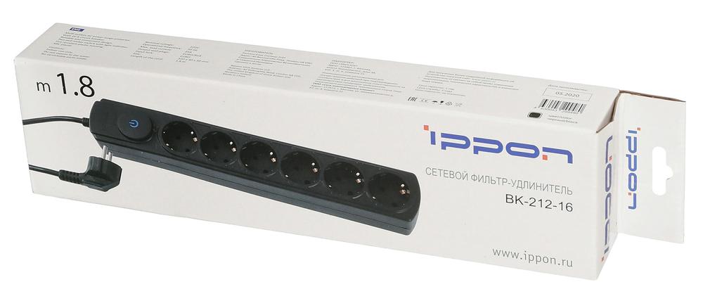 Сетевой фильтр IPPON BK212-16 1.8м черный