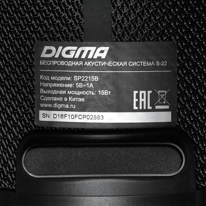 Портативная колонка DIGMA S-22 15Вт черный [sp2215b]