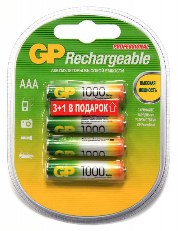 Аккумулятор GP 100AAAHC3/1-2CR4 AAA 1000mAh (3шт +1 шт. в уп-ке)