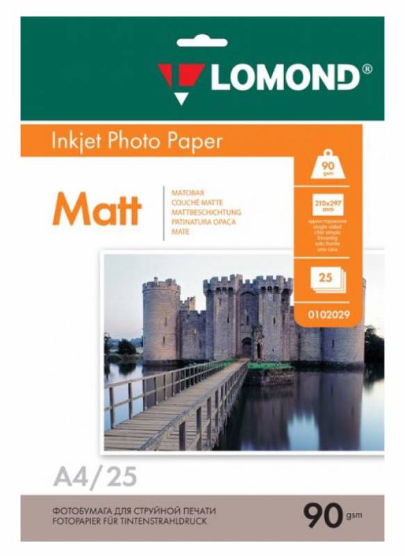 Фотобумага Lomond 0102029 A4/90г/м2/25л. матовая для струйной печати до 2880dpi