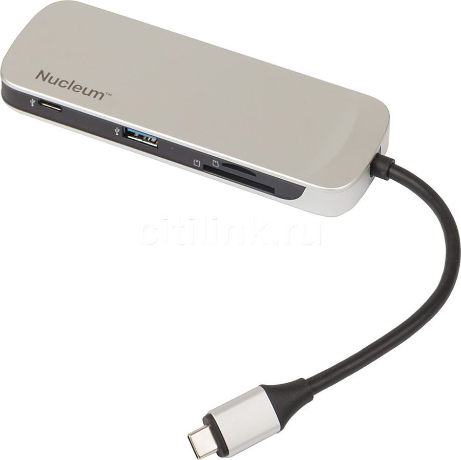 USB-хаб Kingston Nucleum вход Type-C (MacBook и др.), выход:  HDMI, USB 3.1, SD, microSD C-HUBC1-SR-EN
