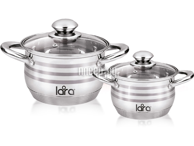 Набор кастрюль Lara LR02-101 Sonata, 4 пр., (кастр. 2.9л + 4.9л ) стеклян. крышки
