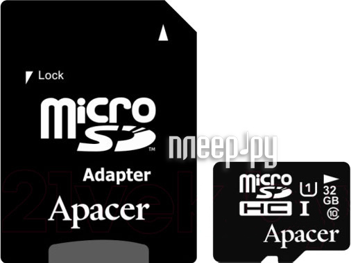 Micro SD 32Gb Apacer Class 10 SDHC UHS-I (AP32GMCSH10U1-R) (+ SD adapter) RTL