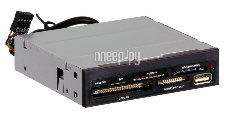 Card reader внутренний 3.5" Ginzzu GR-136UB (CF/MD/SDXC/microSDXC/MMC/MS/M2/x, доп. порт USB, черный, USB2.0) RTL