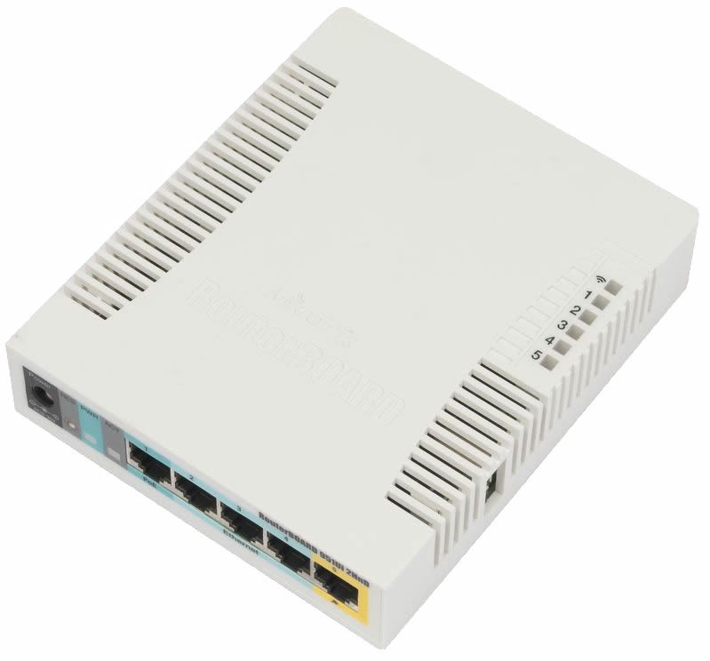 Wireless Router MikroTik RB951Ui-2HnD (WiFi + 4 порта LAN 100Мбит/сек. + 1 порт LAN/WAN 100Мбит/сек. + 1 порт USB 2.0) RTL