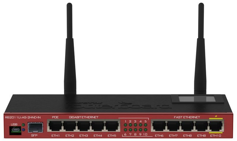 Wireless Router MikroTik RB2011UiAS-2HnD-IN (WiFi + 5 портов LAN 100Мбит/сек. + 4 порта LAN 1 Гбит/сек. + 1 порт LAN/WAN 1Гбит/сек. + 1 порт SFP) RTL