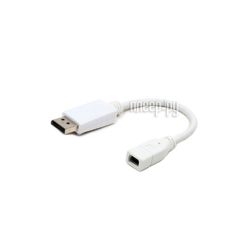 Переходник miniDisplayPort - DisplayPort, Cablexpert, 20F/20M, длина 16см, белый, пакет (A-mDPF-DPM-001-W) OEM