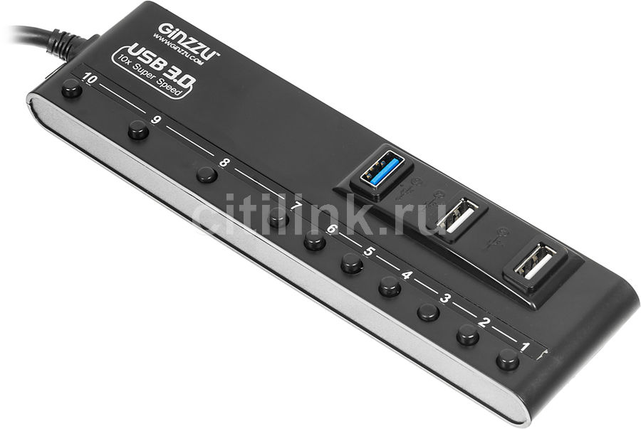 USB HUB Ginzzu (GR-380UAB) (USB 3.0, 10 портов)