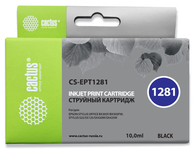 Картридж Cactus CS-EPT1281 черный для Epson Stylus S22/SX125/SX420/SX425 (10ml)