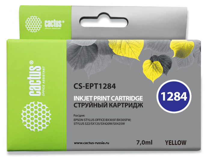Картридж Cactus CS-EPT1284 желтый для Epson Stylus S22/SX125/SX420/SX425 (7ml)