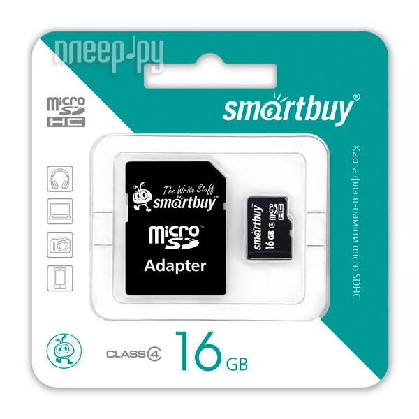 Micro SD 16 Gb SmartBuy Class10 (SB16GBSDCL10-01) + SD adapter RTL