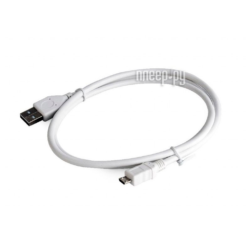 Кабель USB 2.0 A-microB 1.0m Gembird (CCP-mUSB2-AMBM-W-1M) экран, White, пакет
