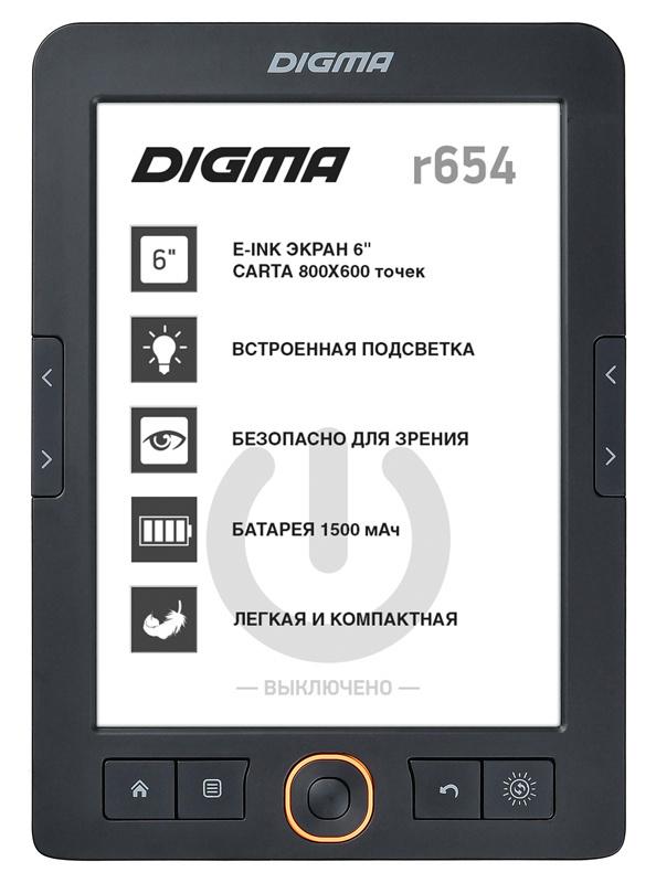 Электронная книга Digma R654 6" E-Ink Carta 800x600 600MHz/4Gb/microSDHC/frontlight графит