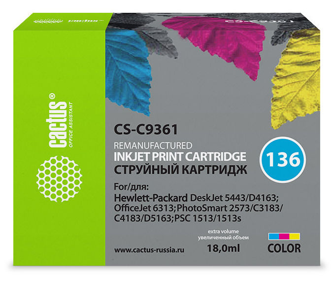 Картридж Cactus CS-C9361, №136, многоцветный