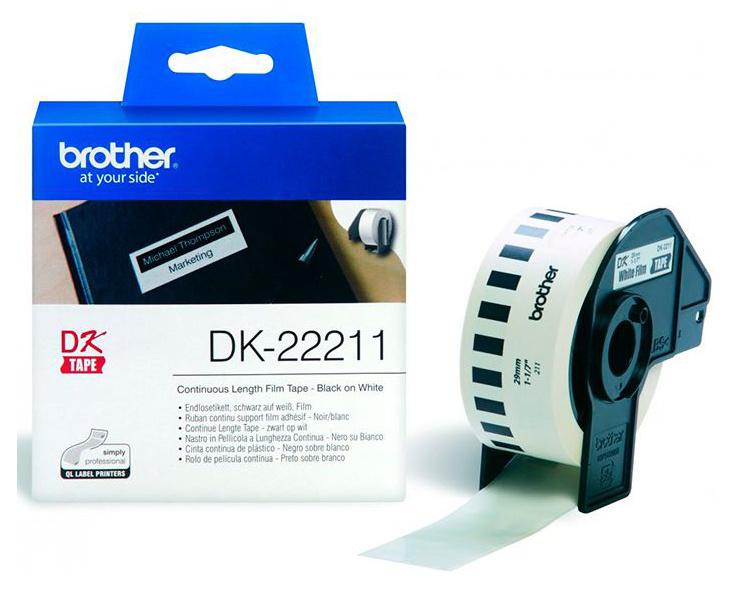 Картридж Brother DK22211, желтый / 29мм,  черный шрифт, белый фон,  15.2м