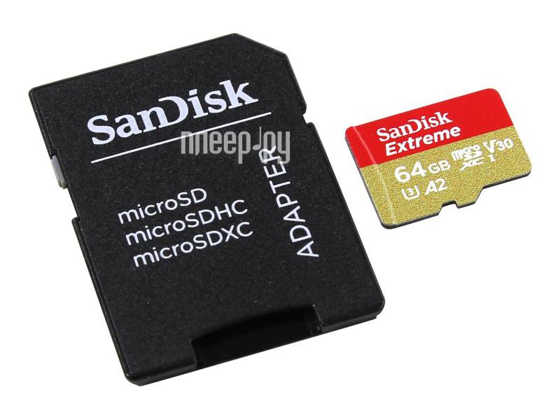 Micro SD 64 Gb SanDisk Extreme Micro Secure Digital XC - Class 10 UHS-3 SDSQXA2-064G-GN6AA + adapter