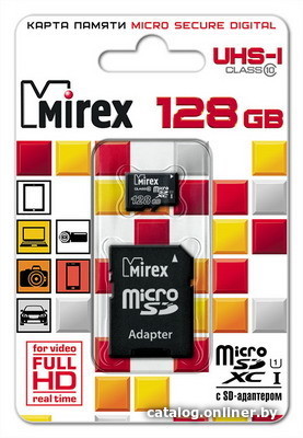 Micro SD 128 Gb Mirex microSDXC Class 10 UHS-I (SD адаптер) (13613-AD10S128)