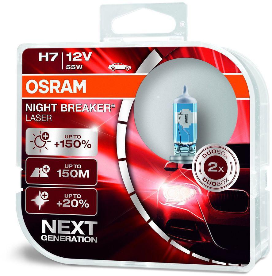 Автомобильная лампочка OSRAM H7 Night Breake Laser 12V- 55W PX26d 2шт 64210NL-HCB