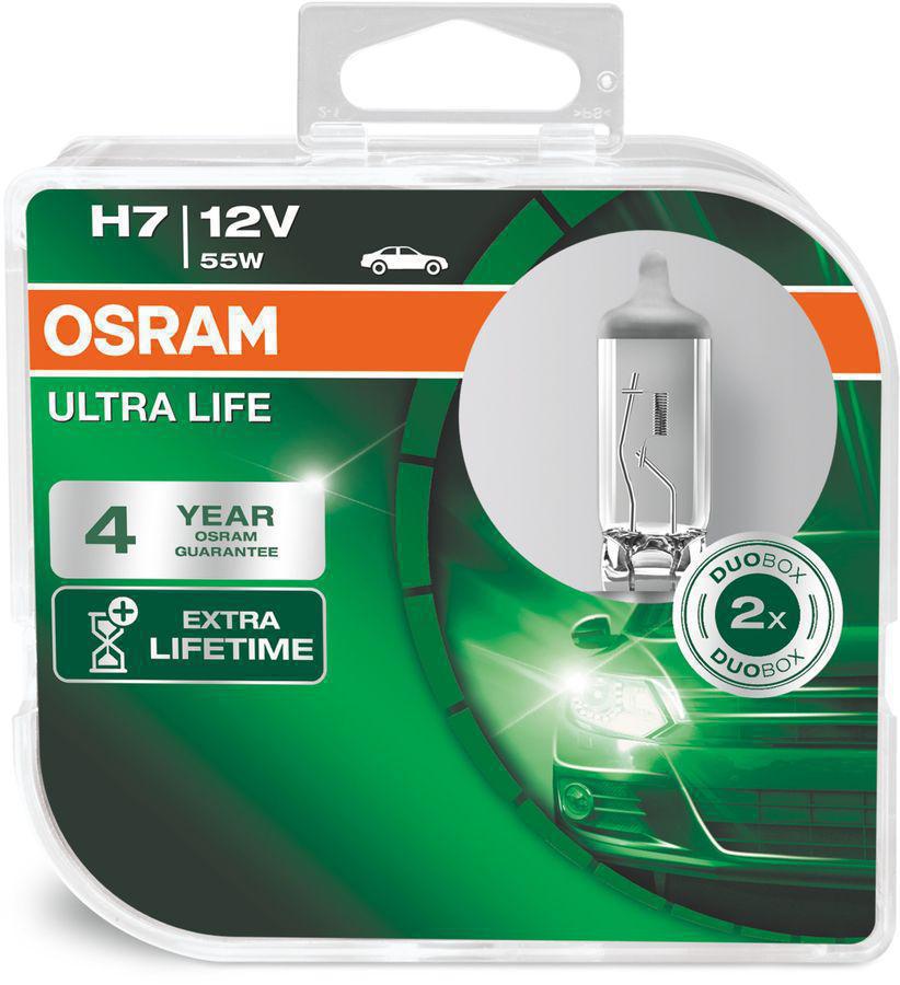 Автомобильная лампочка Osram H7 12V-55W PX26d 2шт Ultra Life 64210ULT-HCB