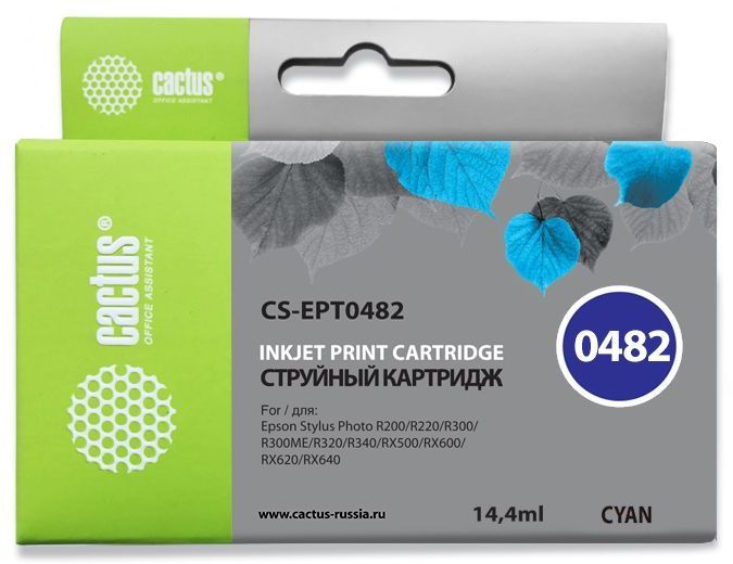 Картридж Cactus CS-EPT0482 голубой для Epson Stylus Photo R200/ R220/ R300/ R320/ R340 (16ml) CS-EPT0482